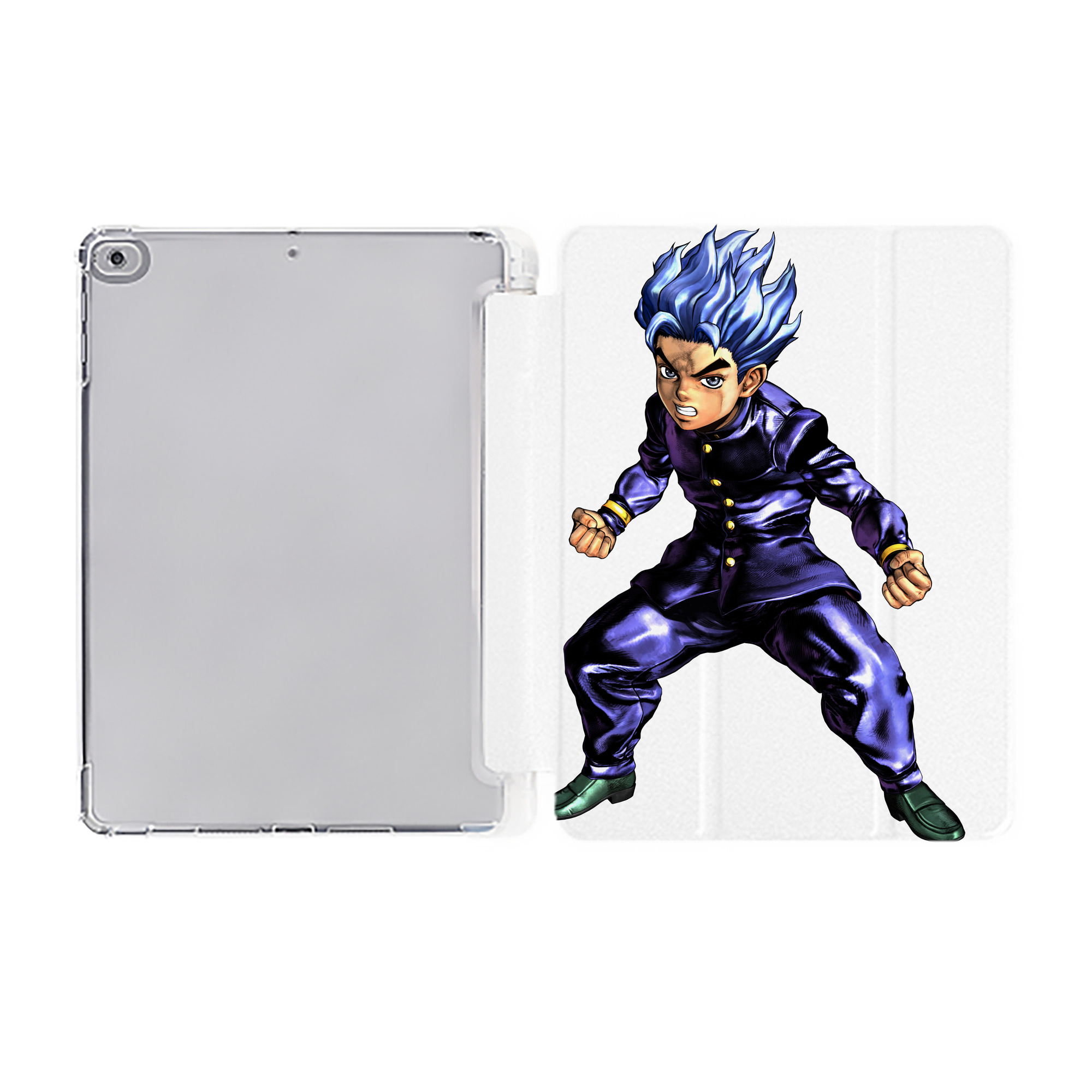 （画像用） ジョジョの奇妙な冒険 広瀨康一 JoJo's Bizarre Adventure Hirose Koichi IPad ケース ペン収納付き 三つ折りスタンド PUレザー×シリコン 対応機種9.5/10.5/10.9インチ